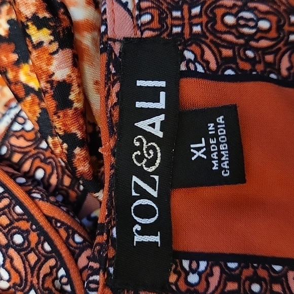 5/$25 Roz & ALI Coral Floral Rose Stripe Waist Tie Blouse FLAWED - Picture 8 of 11